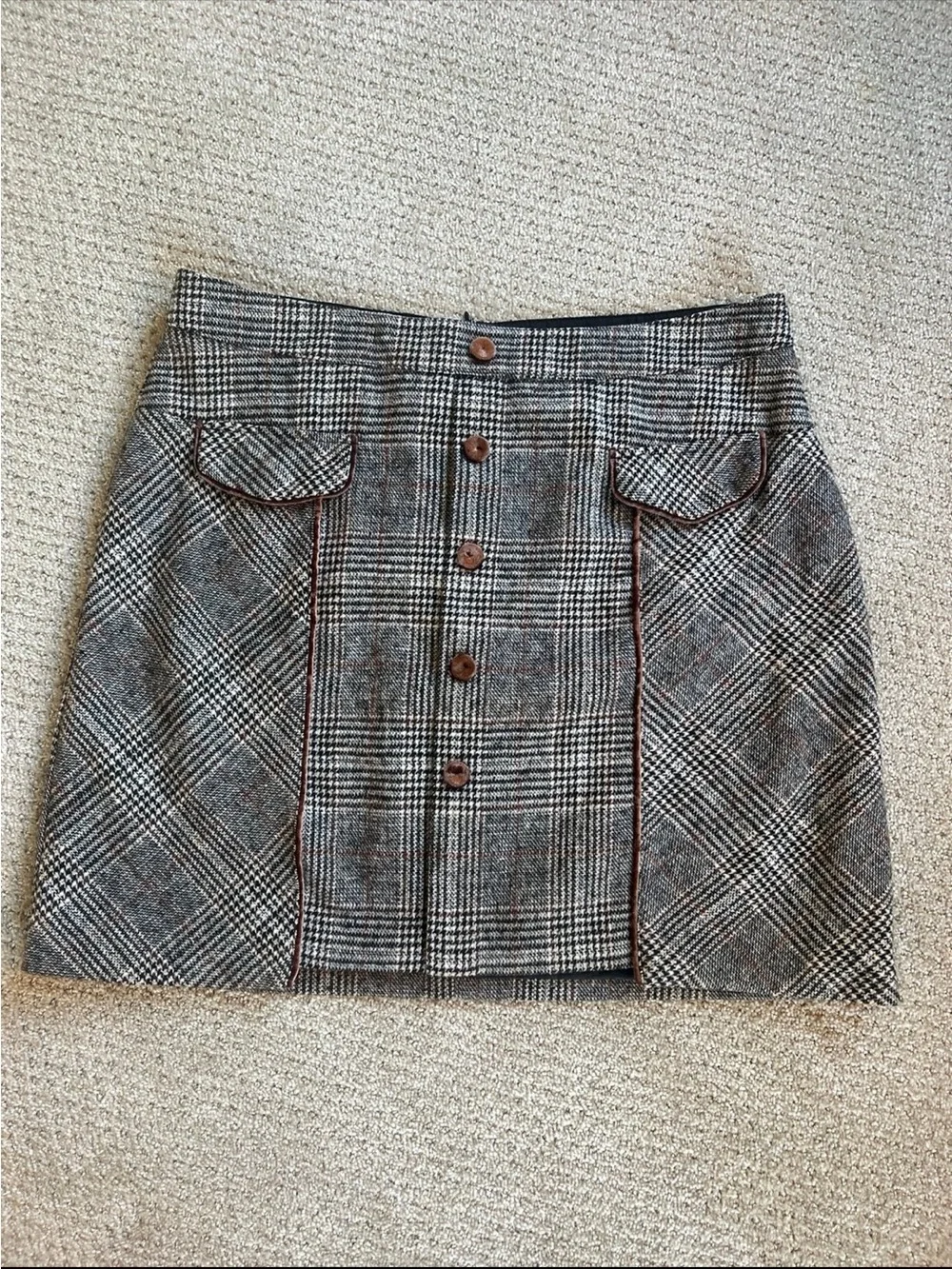 bagatelle Plaid Mini Skirt with Brown Piping